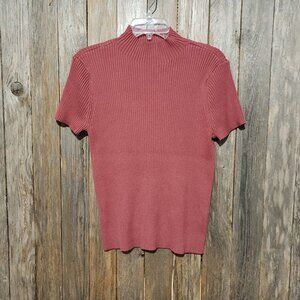 Nine West XL Women's Sweater Mock Neck Short Sleeve Rosy Pink Mauve Stretch